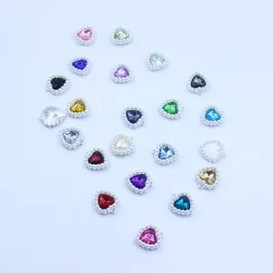Colorful heart shaped alloy rhinestone pendants pearl charm DIY handmade jewelry making accessories