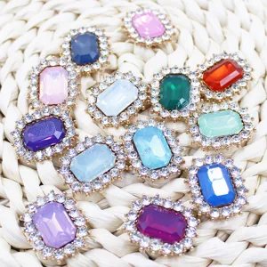 Rectangular rhinestone alloy crystal buttons DIY bow hair accessory jewelry detail view show