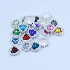 18mm alloy heart rhinestone charms with pearl borders, perfect for DIY jewelry making crafts.