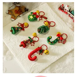 Christmas tree glove candy cane keychain pendant set cute holiday metal key ring accessories