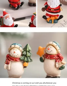 Christmas resin figurine desktop decoration cute snowman and santa ornament for holiday party