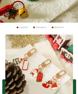 Christmas tree Santa Claus metal keychain pendant holiday decorative accessory detail view