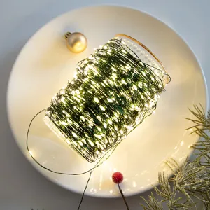 Catena di Luci LED di Natale Bianco Caldo Filo Verde Luci a Corda Inseribili Con Telecomando Per Decorazioni per Feste al Coperto