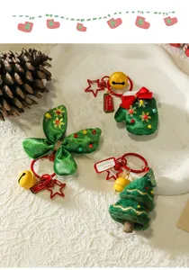 Christmas tree keychain pendant holiday cute velvet bow mitten bag charm accessory gift item