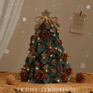 Mini albero di Natale da tavolo con pigne e luci, ottima decorazione festiva per casa.