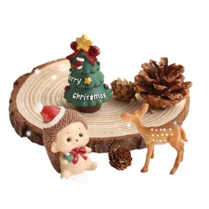 Christmas resin ornament set desktop miniature deer hedgehog decor holiday party home craft