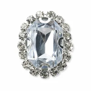 Oval crystal rhinestone button with claw setting, ideal for ideal clothing, shoes and hair bows.