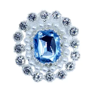 DIY alloy rhinestone flower button with blue gem and pearls for clothing hair accessories 19x23mm