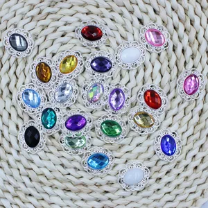 Oval rhinestone alloy buttons for DIY jewelry making, sparkling crystal decorative details.