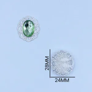 Oval rhinestone alloy flower base DIY jewelry accessory component 28x24mm decorative buttons