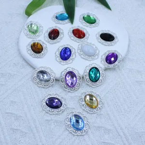 Alloy Rhinestone Flower Tray Oval Gemstone Acrylic Decorative Buckle DIY Bow Jewelry Accessories