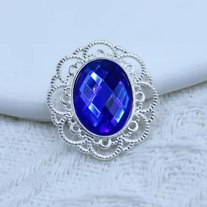 Oval blue rhinestone alloy filigree base button DIY jewelry accessory craft embellishment
