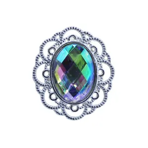 Oval multi-color rhinestone alloy filigree flower base button DIY jewelry accessory