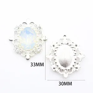 Bouton perle strass ovale en alliage argenté accessoire de bijoux DIY pièce décorative.