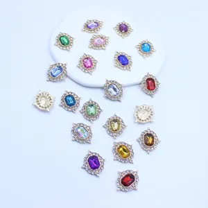 Gold Diamond Shaped Alloy Flower Tray Acrylic Rhinestone Decorative Buckle DIY Bow Bag Doll Accessory Jewelry Findings