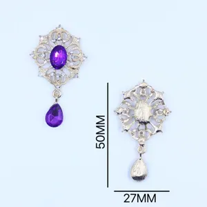 Goudlegering paarse strass druppel hanger DIY handwerk accessoire 50x27mm