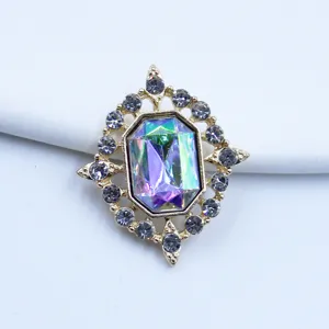 Close-up detail of golden diamond alloy rhinestone buckle, sparkling acrylic crystal center for DIY crafts.