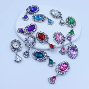 Zinc Alloy Antique Silver Rhinestone Oval Acrylic Pendant Flower Tray Clothing DIY Hair Accessories Decorative Button