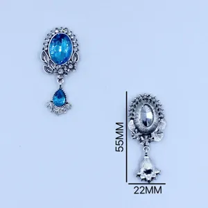 Vintage alloy oval rhinestone acrylic pendant detail showing size measurements 55mm long.