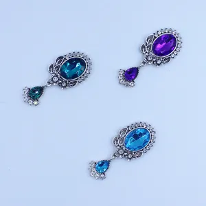Antique silver alloy rhinestone oval acrylic pendant DIY clothing hair accessory parts
