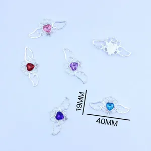 Silver alloy heart wing rhinestone DIY charms acrylic bow decoration accessories size 40x19mm