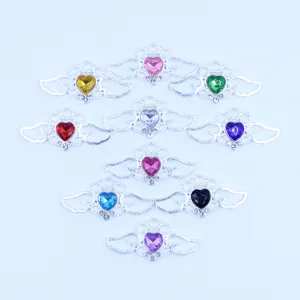 DIY silver alloy heart wing rhinestone charms for clothing and bow decoration detail view.