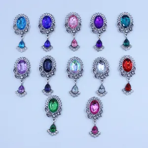 Antique silver alloy oval rhinestone acrylic pendant DIY clothing hair accessories decorative buttons.