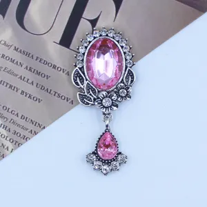 Vintage alloy rhinestone pink crystal pendant decorative accessory for DIY jewelry making