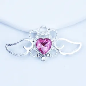 Silver alloy heart wing rhinestone acrylic DIY craft accessory close-up detail display