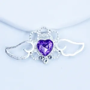 Silver alloy purple heart rhinestone angel wings DIY accessory craft bow decoration