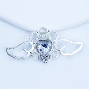 Silver alloy heart wing rhinestone DIY pendant charm for clothing bow accessories shot