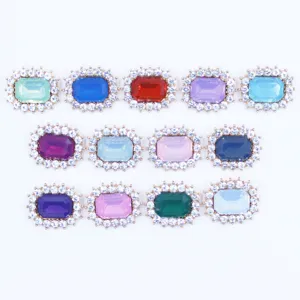 Rectangular rhinestone alloy crystal button DIY bow hair accessory jewelry making detail