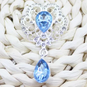 Alloy Blue Crystal Pendant Teardrop Brooch DIY Craft Embellishment Jewelry Accessory