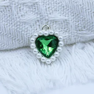 18mm alloy heart crystal pendant with white pearl border diy handmade jewelry accessory craft