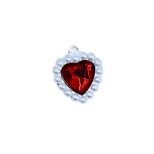 18MM alloy heart rhinestone pendant, pearl bordered DIY handmade jewelry craft accessory.