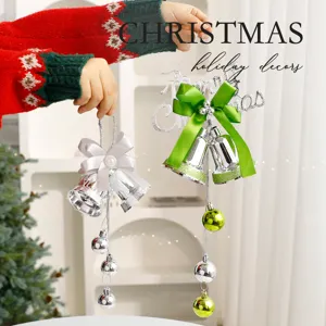 Christmas bell hanging ornaments for holiday door and tree decoration with bows and balls.
