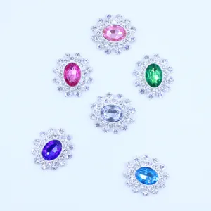 Oval alloy rhinestone acrylic buttons for DIY crafts, clothing and luggage accessories, wholesale.