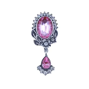 Vintage antique silver alloy oval pink rhinestone pendant diy clothing hair accessory charm