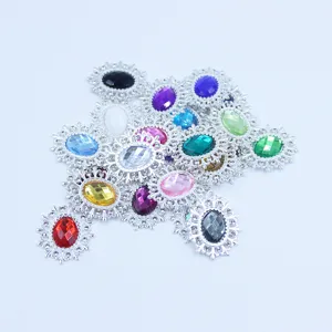 Silver oval alloy acrylic rhinestone buttons DIY craft materials for clothes bows hair accessories