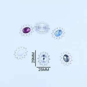 Silver oval alloy acrylic rhinestone decorative buttons DIY shoes hair bow accessories