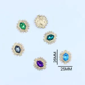 Alloy oval gold rhinestone buttons DIY handmade hair accessories sewing 26mm size.