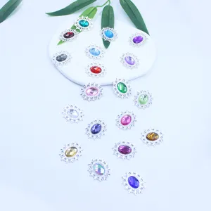Details of silver oval alloy acrylic rhinestone buttons, perfect for DIY shoes and hair bow materials.