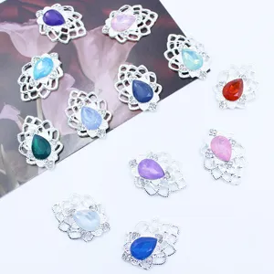 Minimalist Alloy Hollow Leaf Teardrop Rhinestone Decoration Button DIY Phone Case Hair Accessory Jewelry Making Findings