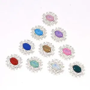 Ovale Legierung Strass Harz Kristall Blume Basis Knöpfe DIY handgemachte Schmuck Zubehör Detail.