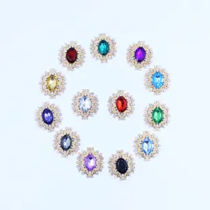 Alloy oval golden floral rhinestone buttons for DIY handmade bow hair accessories 24*26mm