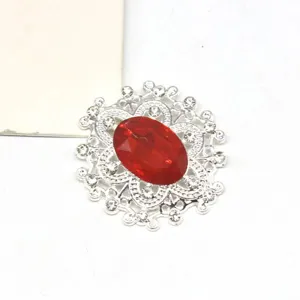 Ovale Legierung Strass rote Kristall Blume Knopf DIY handgefertigte Schmuck Zubehör Detail.