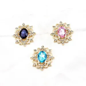 Oval alloy acrylic resin flower tray DIY jewelry accessories with sparkling rhinestones.