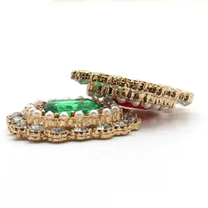 Goldlegierung Kristall Strass Blumenknopf DIY Haarschmuck dekorative Teile 22x20mm