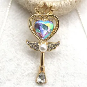 Detail view of heart magic wand alloy pendant DIY necklace material charm accessory