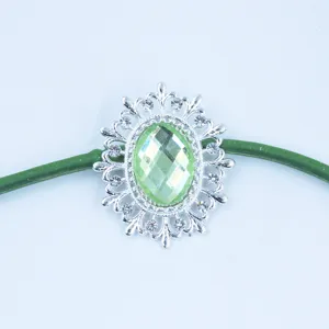 Detail view of the silver oval alloy acrylic rhinestone decorative buckle for DIY crafts.